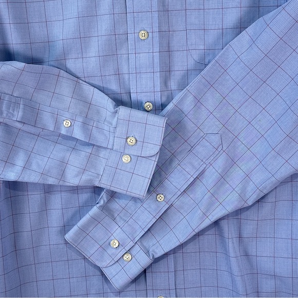 Brooks Brothers Men’s Blue Windowpane Dress Shirt Slim Fit 16 5 7 - Picture 4 of 8
